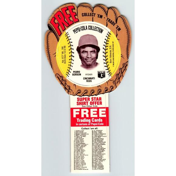 Pepsi-Cola Baseball Trading Card 1977 Pedro Borbon Cincinnati Reds MLB Trade - Picture 1 of 2